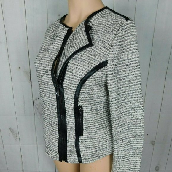 NWT - Lane Bryant Black White Silver Knit Boucle Asymmetric Zip Moto Jacket - 14 - Picture 4 of 7